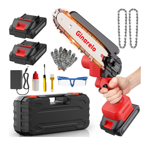 Ginarelo Mini Electric Chainsaw Battery Saw - Electric Saw for Wood Pruning Gardens Parkside Chainsaws Brushless Motors with 8000 mAh Batteries 900 W 6 Inches Minissaw Electric Saw Blade Cutter